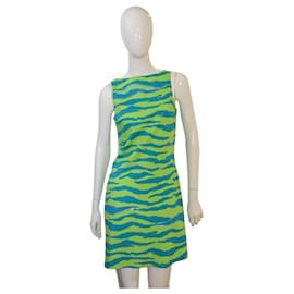 Vestido mini Versus estampado de cebra azul y verde con lentejuelas