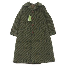 Abrigo de lana de llama GG Stripe Gucci verde 44