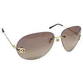 Occhiali da sole aviatore Chanel CC Logo con strass, lenti marroni e dorate