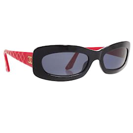 Chanel Gold CC Logo gesteppte schwarze Kirschrote Sonnenbrille 5006