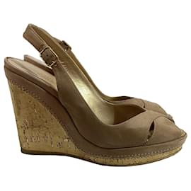  Stuart Weitzman Peep-Toe Slingback Wedge Pumps in Brown Suede