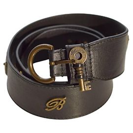 Blumarine Black Leather Key and Keyholes Belt