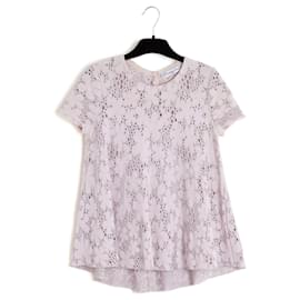 Top Christian Dior FR36 Chiuri Rosa Malva Argento Maglia Aperta in Seta UK8 US6