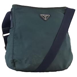 Borsa a spalla PRADA in nylon blu navy Auth ac3437