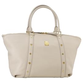 Sac fourre-tout MCM en cuir blanc Auth 104772