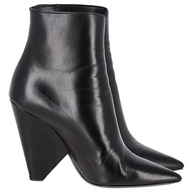 Botines de tacón piramidal Saint Laurent en cuero negro