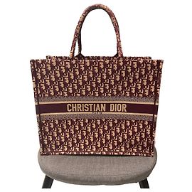 Grande borsa Christian Dior Book Tote beige e rosso scuro in cotone