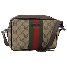 GUCCI GG Supreme Web Sherry Line Borsa a Spalla Beige Argento 162910 Auth yk16237