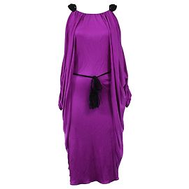 Abito midi off-shoulder drappeggiato con cintura a frange in viscosa viola di Temperley London