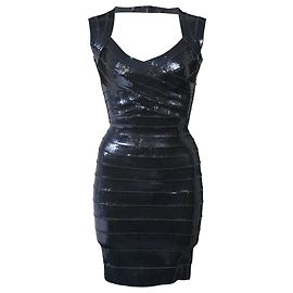 Vestido mini bodycon de rayón azul marino con lentejuelas Herve Leger