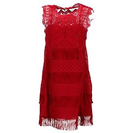 Mini-Kleid aus rotem Acetat mit Fransen-Details von Alberta Ferretti