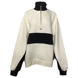 GCDS Logo Halb-Zip Pullover aus weißer und schwarzer Baumwolle