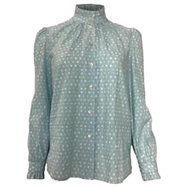 Blusa con colletto arricciato in cotone blu a pois svizzeri Marc Jacobs