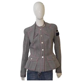 Giacca da abito vintage in lana e seta grigia e rosa Christian Dior FR 44 USA 12