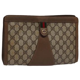 GUCCI GG Supreme Web Sherry Line Clutch Bag PVC Beige Rosso 89 01 033 Auth ep6982