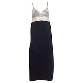 Vestido midi con top de sujetador a rayas Dries Van Noten en algodón azul marino