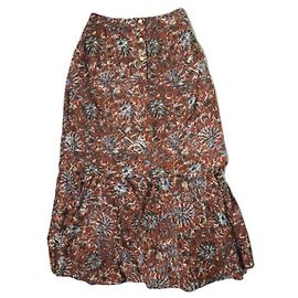 Autre Marque Falda de popelina étnica con flores marrones