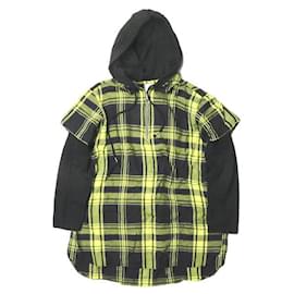 Autre Marque Vestido camisa con capucha de cuadros de lana y rayón