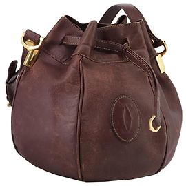 Borsa a spalla CARTIER in pelle bordeaux con dettagli dorati Auth fm4247