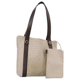 Bulgari Borsa Tote BVLGARI Logo Mania in tela beige Auth hk1924