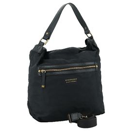Borsa a spalla Burberry Blue Label in nylon e pelle 2 in 1 nera Auth ti2574