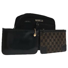 GUCCI GG Borsa Clutch in Tela Pelle 3Set Nera Auth ti2507