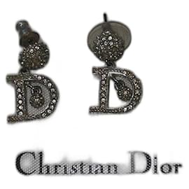 Orecchini Christian Dior Logo D Argento e Cristallo