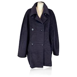 Max Mara Vintage marineblauer Woll-Doppelreißverschluss-Mantel Größe 48 IT