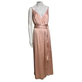 Vera Wang Abito da sera in satin rosa con fascia