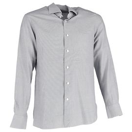 Camicia a maniche lunghe a righe con bottoni Ermenegildo Zegna in cotone grigio