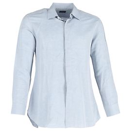 Camicia a maniche lunghe con bottoni in cotone blu Ermenegildo Zegna