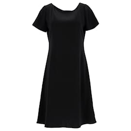 Vestido Mini de Manga Corta Theory en Triacetato Negro