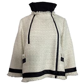 Giacca in tweed con doppia zip Sacai in lana bianca