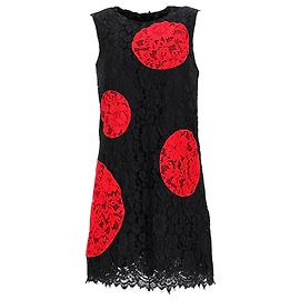Vestido mini de algodón negro y rojo con detalles de encaje de lunares de Dolce & Gabbana