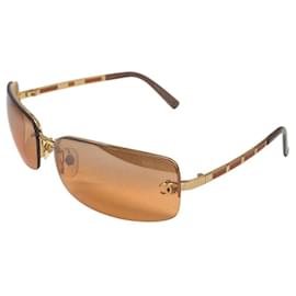 Occhiali da sole senza montatura Chanel oro arancione marrone 4113