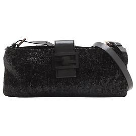 Bolsa transversal Baguette de lantejoulas pretas e contas Fendi