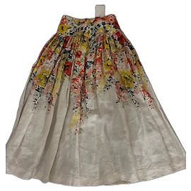 Falda Zimmermann floral de lino beige