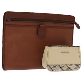 Burberry Nova Check Clutch Bag aus Leder und Canvas 2Set Beige Braun Auth ti2509