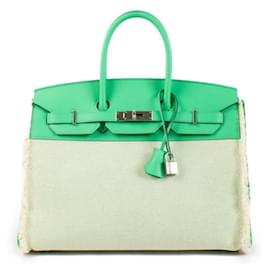 Hermès Birkin Fray 35 Pelle Verde Twill Palladium
