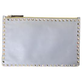 Clutch con cremallera Valentino Rockstud en cuero azul claro - Valentino Garavani