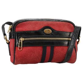 Borsa a spalla GUCCI Sherry Line in suede rosso navy Auth mr825