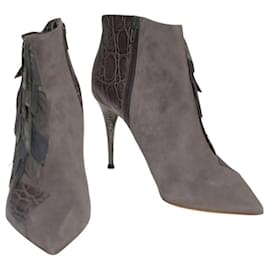 Stivaletti in pelle e suede con stampa coccodrillo Chloe gray 39,5 - Chloé
