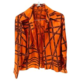 Hermès Blusa de Camisa de Seda Marrón Naranja
