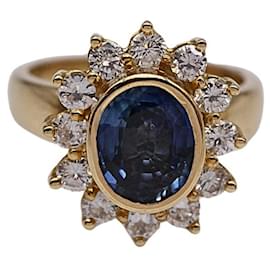 Rosettenring aus Gelbgold mit Saphir und Diamant - Autre Marque
