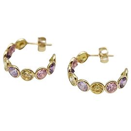 Autre Marque Orecchini Creole in Oro 18K con Zirconie Colorate