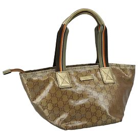 GUCCI GG Crystal Sherry Line Handtasche Grau Gold Braun Auth mr876