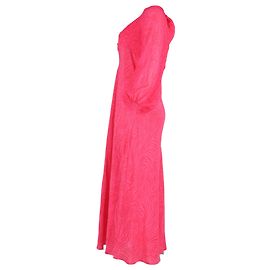 Autre Marque Rixo Vestido Midi com Mangas Boleadas Impressas em Viscose Rosa