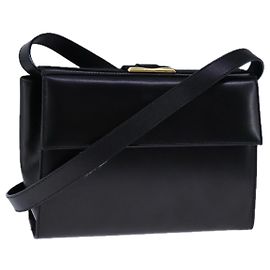 Borsa a spalla Gancini in pelle nera e oro Auth 106875 di Salvatore Ferragamo