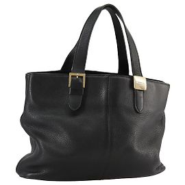 Autre Marque Burberrys Hand Bag Leather Black Gold Auth bs20817