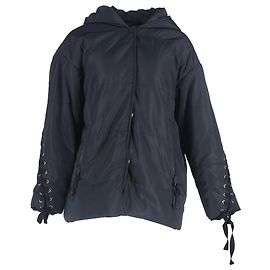 Maje gesteppte Kapuzenjacke aus marineblauem Polyester mit geflochtenen Spitzenakzenten